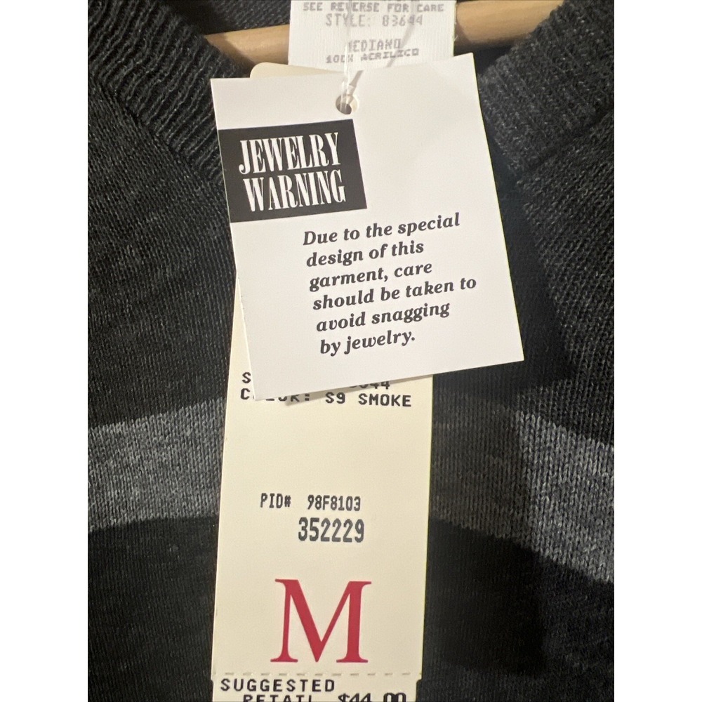 Cricket Lane Striped V-Neck Sweater Women's Medium Grey NWT Vintage Made in USA - Picture 7 of 8